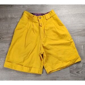 Vintage Via Santini Yellow Ramie Cotton Pleated Shorts Womens 6 High‎ Waist 90s